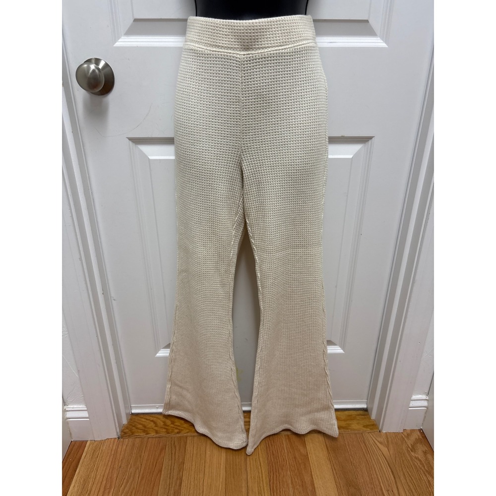 Aerie Waffle Knit Flare Pants Cream High Rise Thermal Lounge Size M Regular
